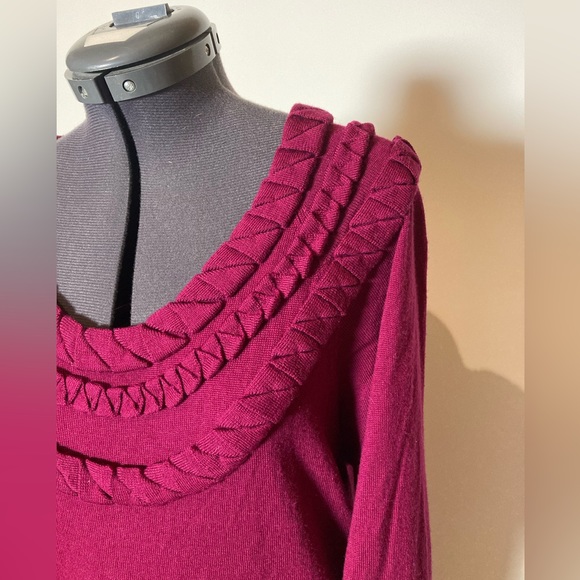 Diane Von Furstenberg Wool MIDI Knit Dress Size L Maroon - Picture 9 of 13